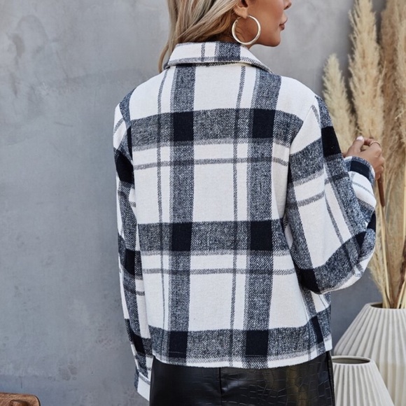 Boho plaid blue  oversized pocket detail button up jacket shachet - Picture 6 of 8